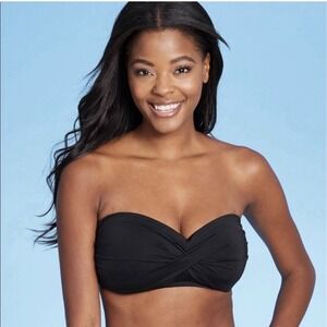 *NWT* Kona Sol Bandeau Twist Bikini Top | Black | Strapless - Women's D/DD